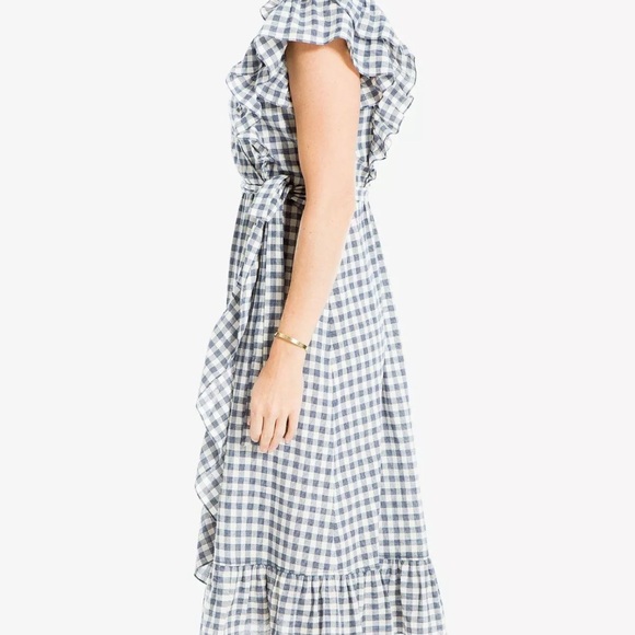NEW Max Studio Feminine Ruffle Blue Plaid Midi Dress Large - Picture 3 of 15